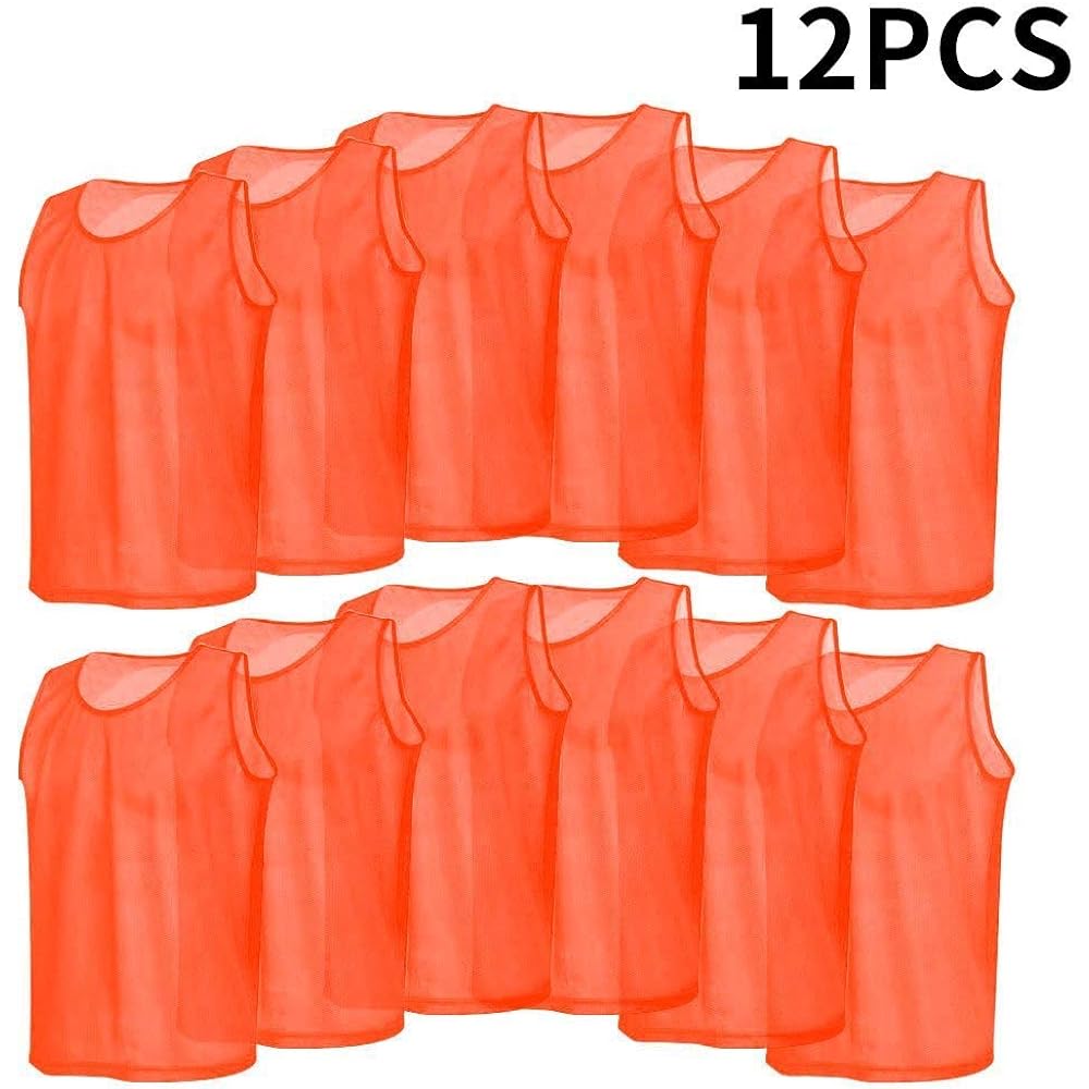 [Set of 12] Bibs for Adults, Training Bibs, Football Bibs, Lightweight, Sweat Absorbent, Quick Drying, Soccer Events, Futsal, Orange