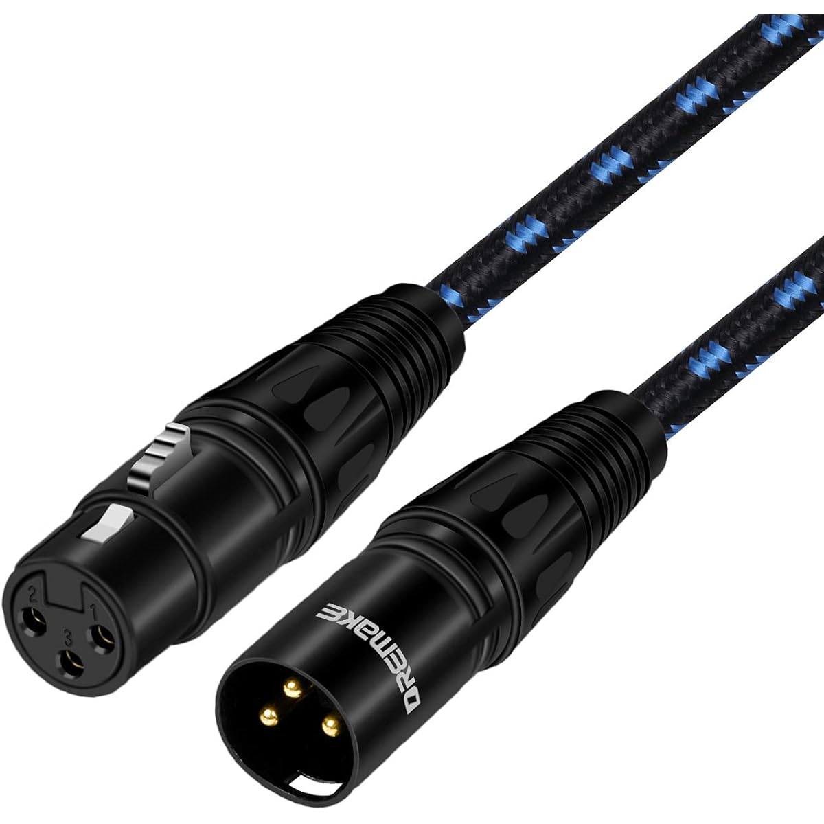 DREMAKE 66ft XLR Microphone Cable Balanced XLR 3 Pin Male to Female Microphone Patch Cable for Live Sound & Stage Studio Harmonizer Mixing Board Patchbay Preamp Speaker System Black/Blue Tweed