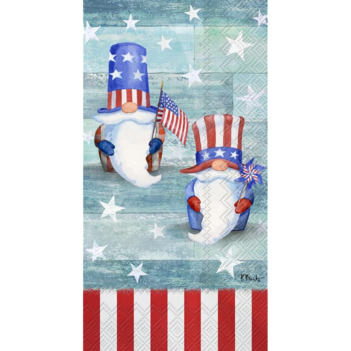 IHR Ideal Home Range 3-Ply Paper Napkins, Patriotic 4th of July Summer Design, Guest Size, Freedom Gnome, 16 Count