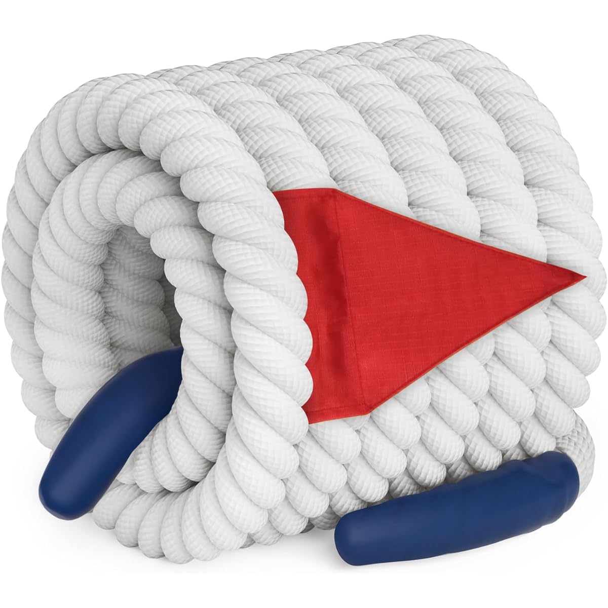 X XBEN 35ft Tug of War Rope with Flags for Kids, Teens, Adults, Soft Polypropylene Rope Game for Team Building Activities, Family Reunions, Birthday Parties - 15ft, 55ft, 130ft, White
