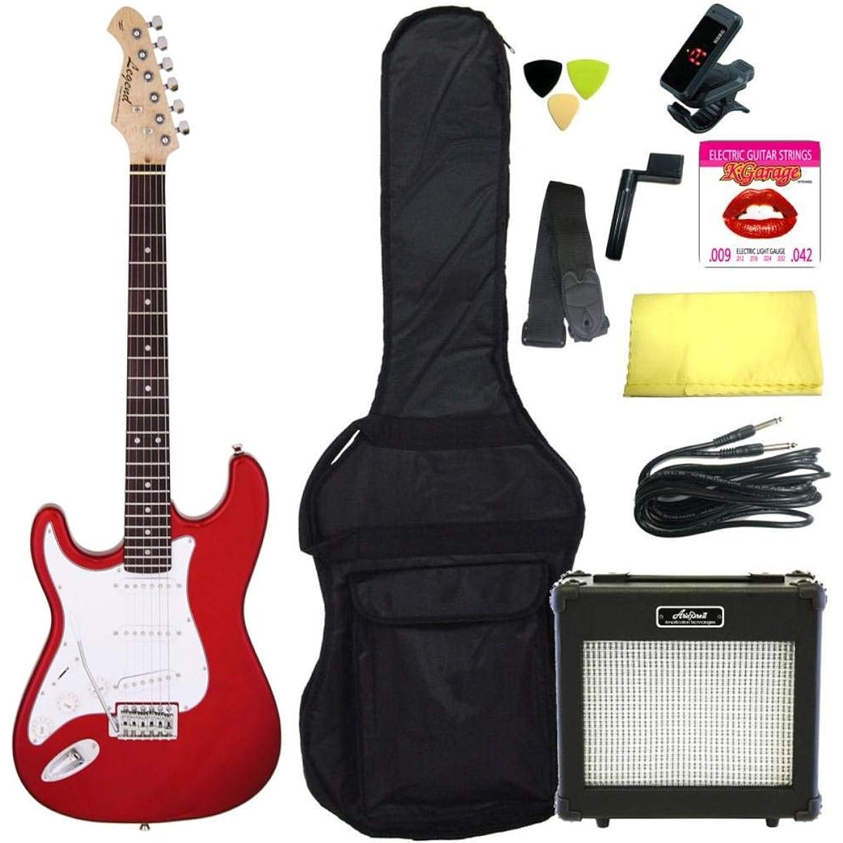 [Standard 10-piece set/ARIA 6W amplifier] Legend LST-Z L/H CA (Candy Apple Red) Left-handed Stratocaster electric guitar beginner set