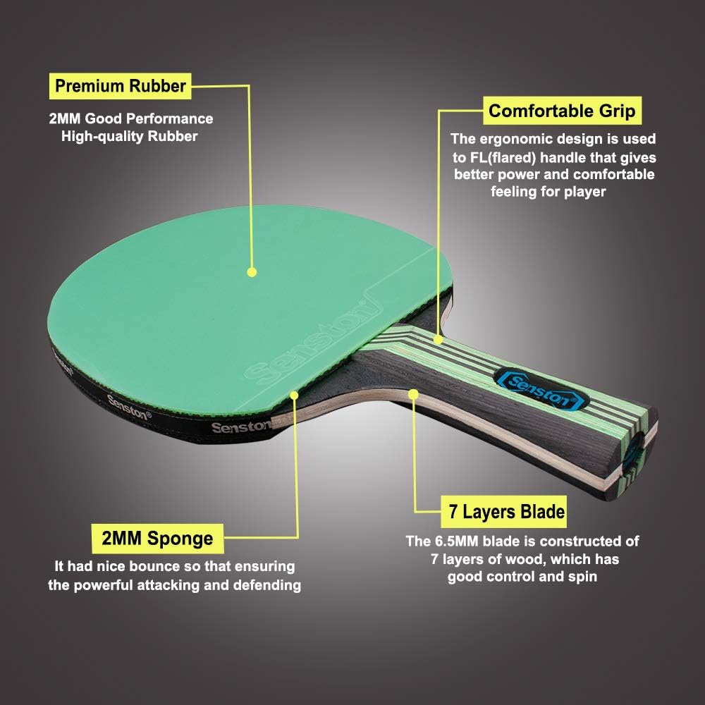 Senston Table Tennis Set, 2 Table Tennis Rackets, 1 Portable Bag, 3 Ping Pong Balls for Beginners, Medium and Advanced Players for Training and Matches