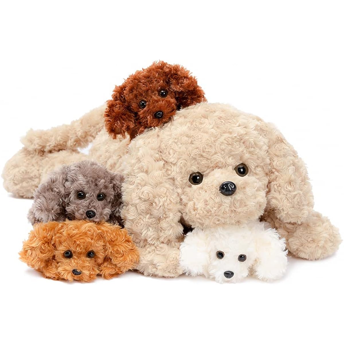 DOLDOA Stuffed Animal Dogs for Kids, Stuffed Animals Mommy Dog with 4 Baby Puppies in Her Belly, Stuffed Animals, Cute Dog Toys for Girls and Boys