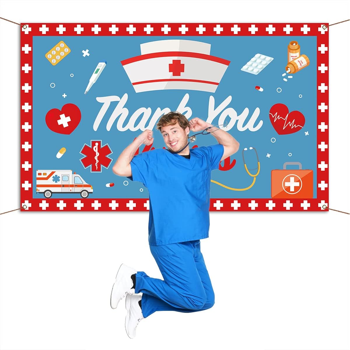 Thank You Nurses Photo Booth Backdrop for Nurses Week Indoor Outdoor Party Home Office Wall Background Decoration