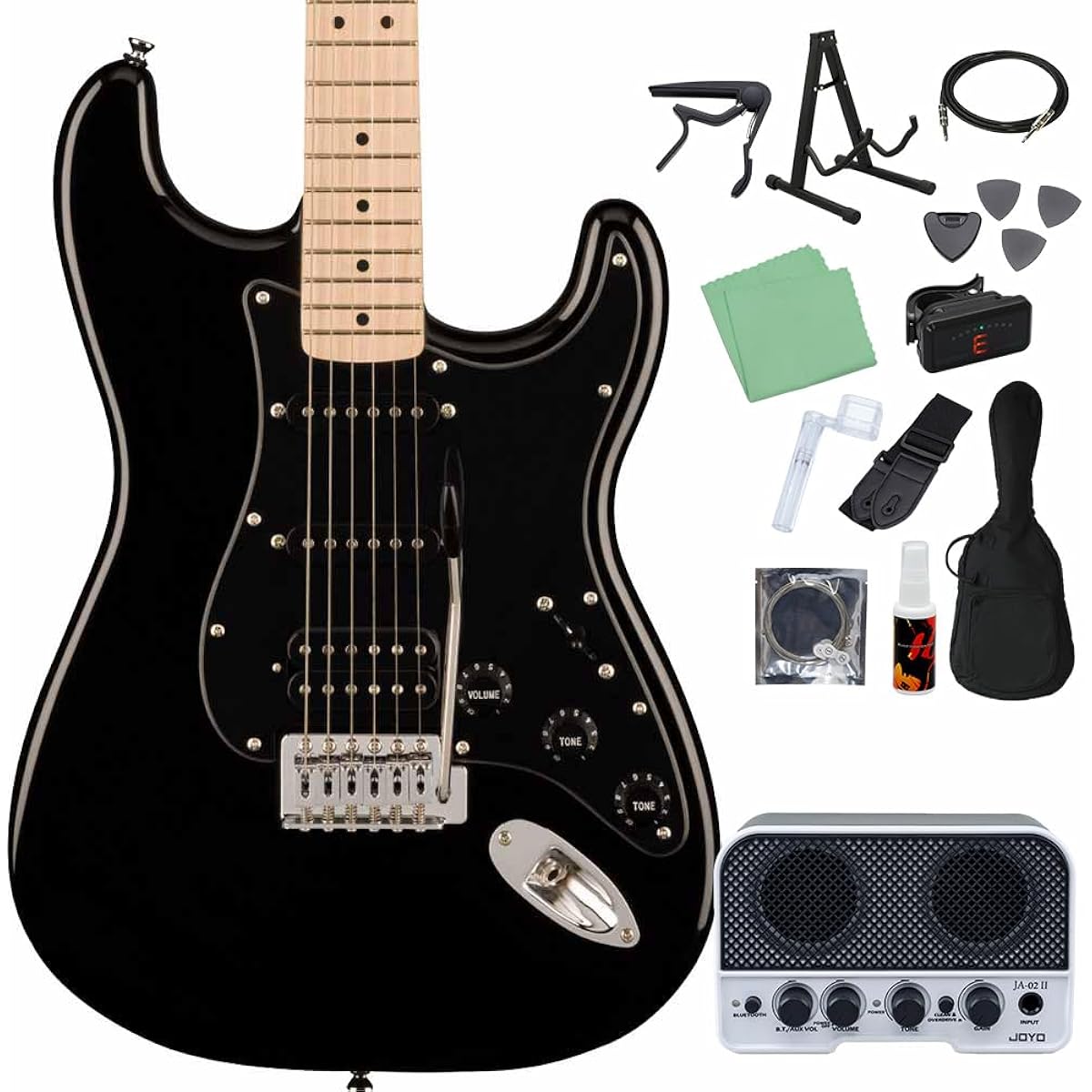 Squier by Fender SONIC STRATOCASTER HSS Black 14-piece electric guitar beginner set [with Bluetooth mini amp] Stratocaster Black Squier