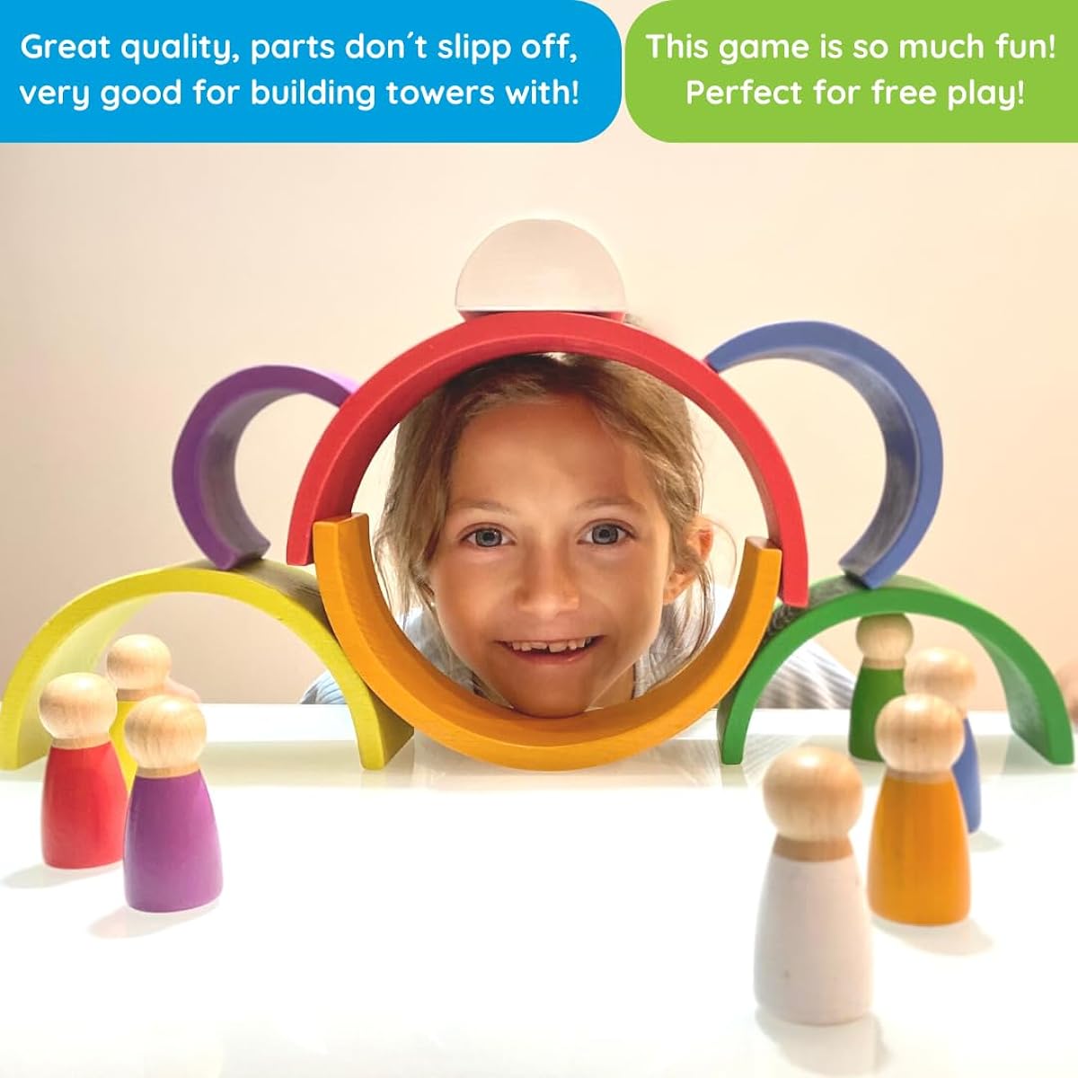 Extasticks European Montessori Nesting Rainbow Open End Wooden Stacking Toys for 3 Year Olds with 16 Pieces