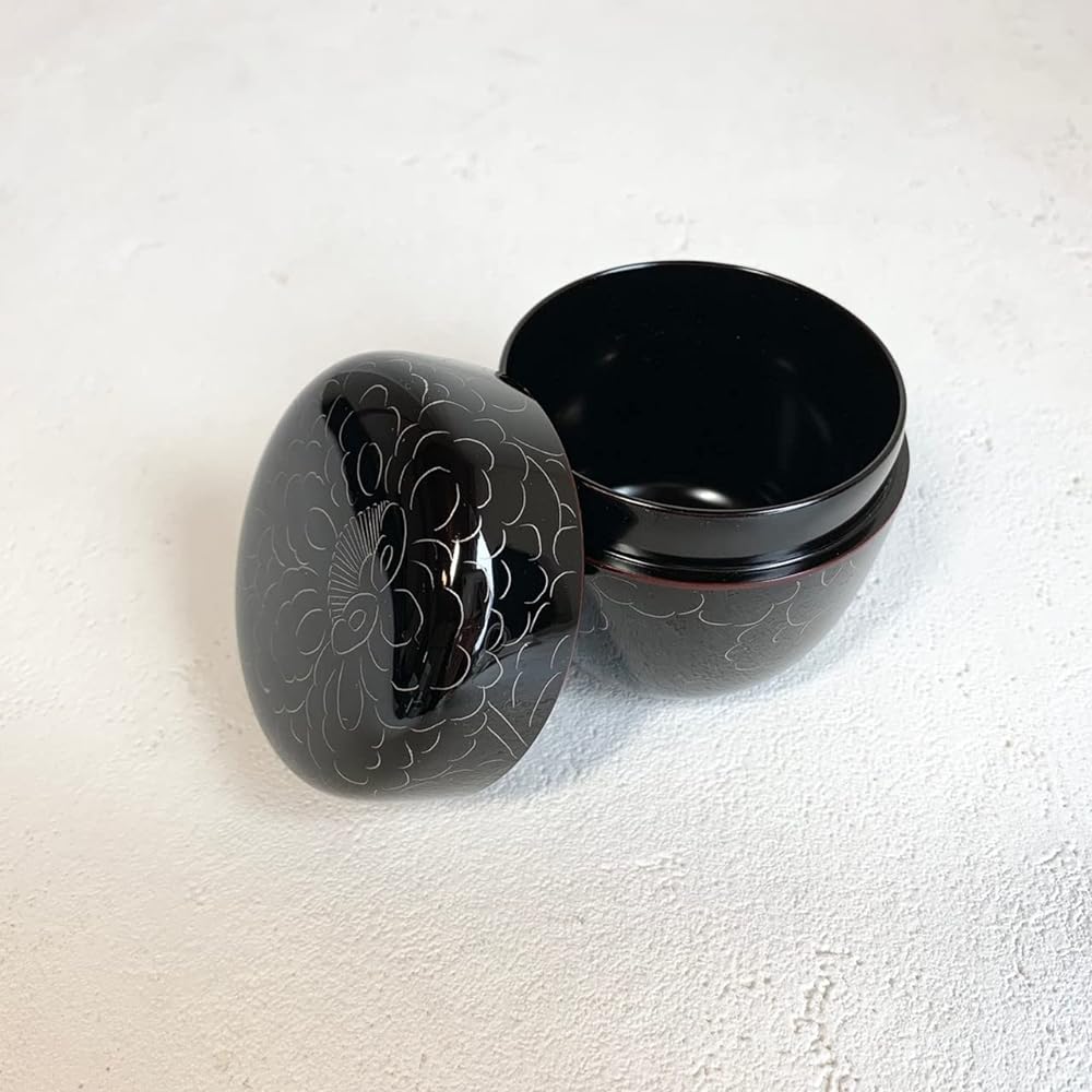 Nomura Lacquerware Store Echizen-nuri Platinum Peony Carving Medium Natsume Tame 11-17409