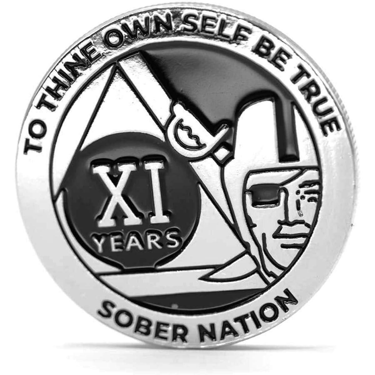 Silver and Black Pirates Alcoholics Anonymous AA Chip with Coin Capsule AA Annual Medallion 1-50 Years (11 Years)