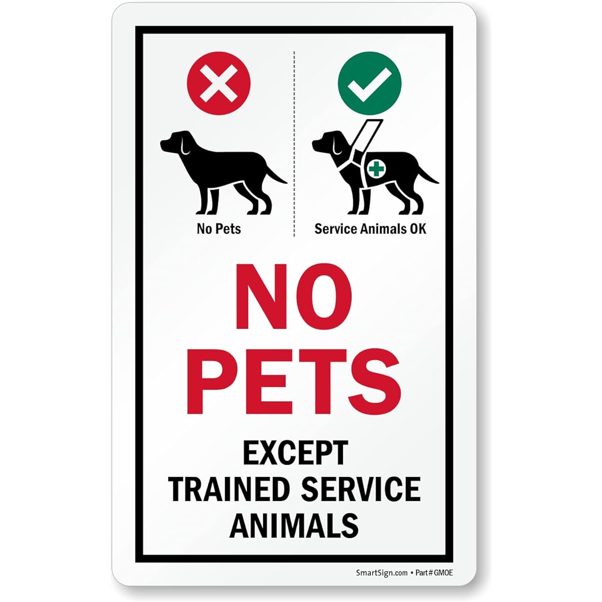 SmartSign 20.32 x 12.7cm "No Pets - Except Trained Service Animals" Glass Window Decal with Adhesive Front, White Polyester, Multicolor