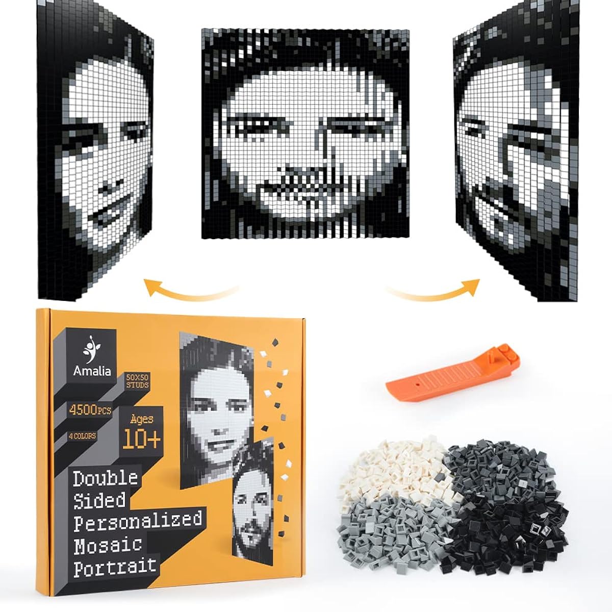 Portrait Mosaic Couple Customization Kit Building Bricks Art Set Unique Gift for Lover, Girlfriend Personalized Double Photo Pixel Picture Artwork (L/15.7" x 15.7")