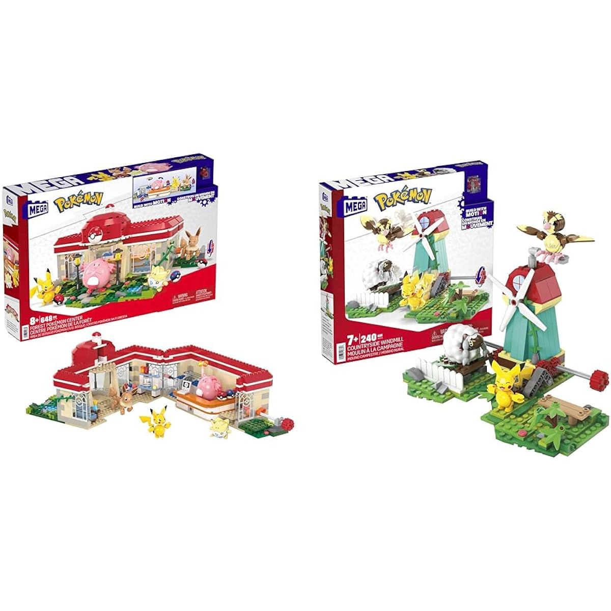 MEGA Pokemon Adventure World Lucky and the Forest Pokemon Center & Pikachu and the Cheerful Wind Hill ~ Set of Poppo, Wooloo and the Windmill