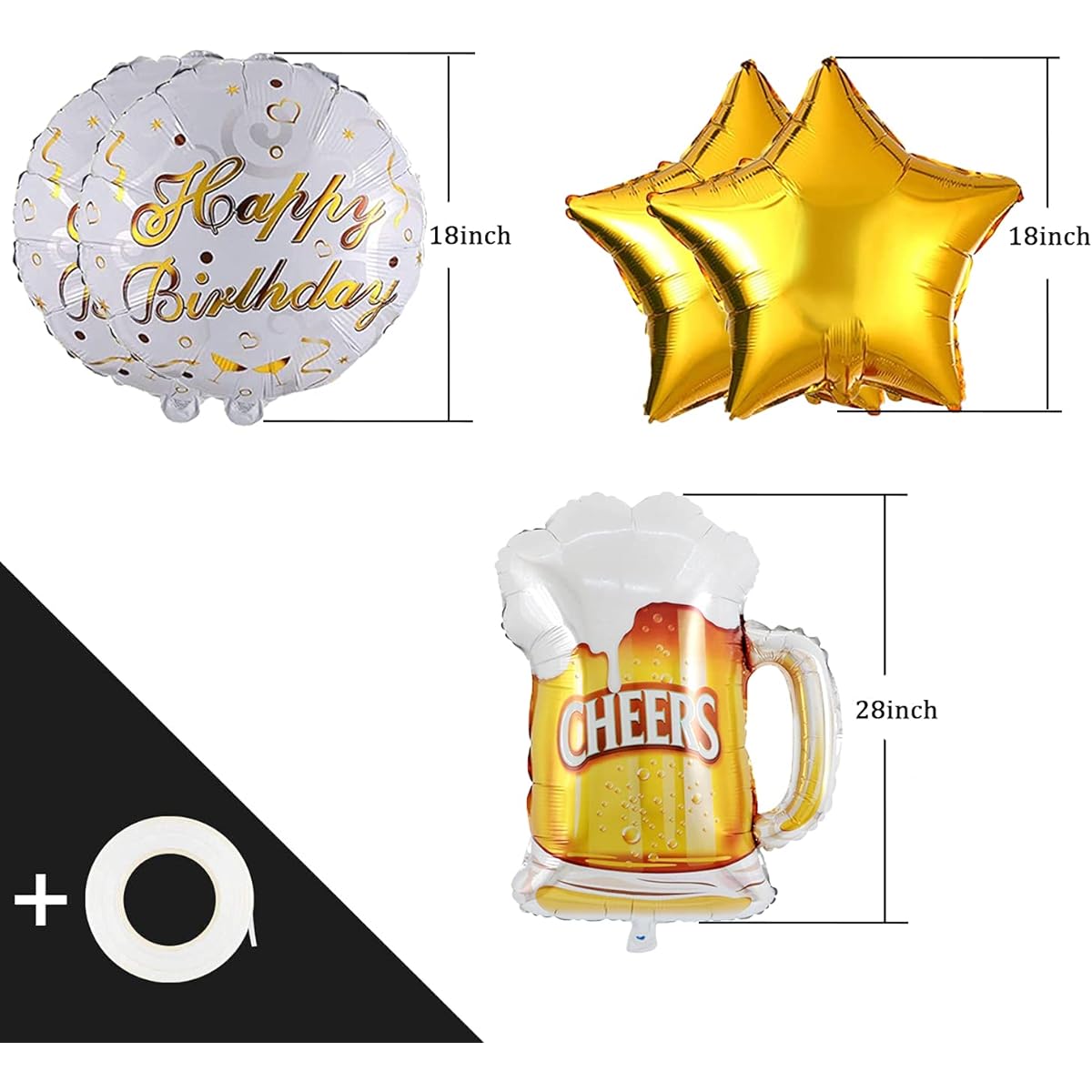 Cheers and Beers Party Decorations Balloons Happy Birthday Balloon Cheers Beer Mug Gold Star Foil Balloons Graduation Party Decorations 2023 Beer Festival Birthday Party Summer Party Supplies