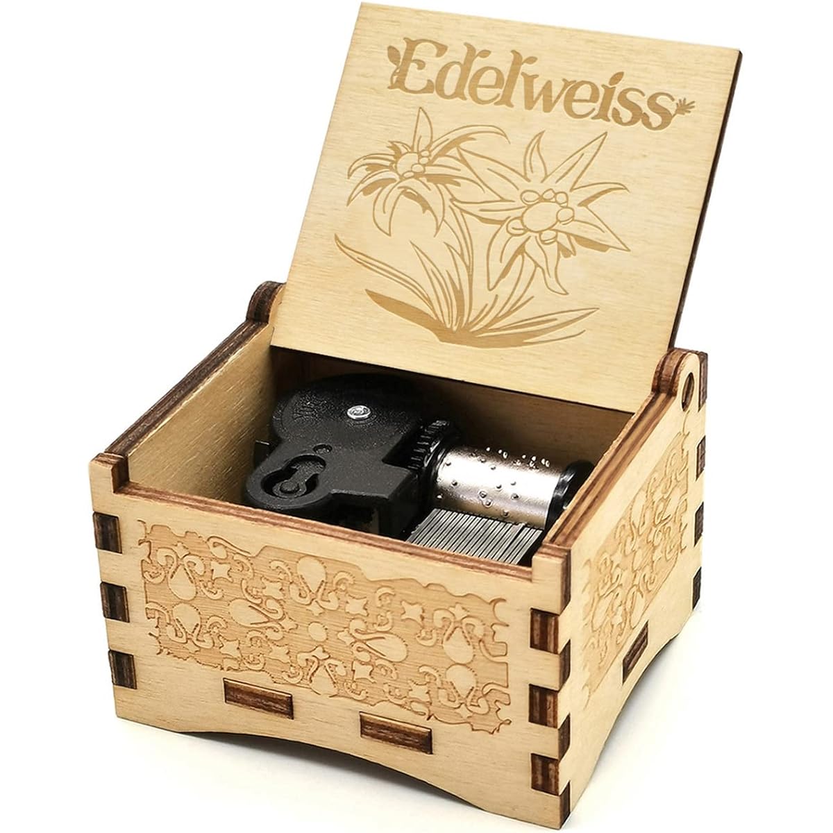 Micteney Edelweiss Wind Up Music Box Handcrafted Wooden Ornament/Gift/Home Decoration (Edelweiss)