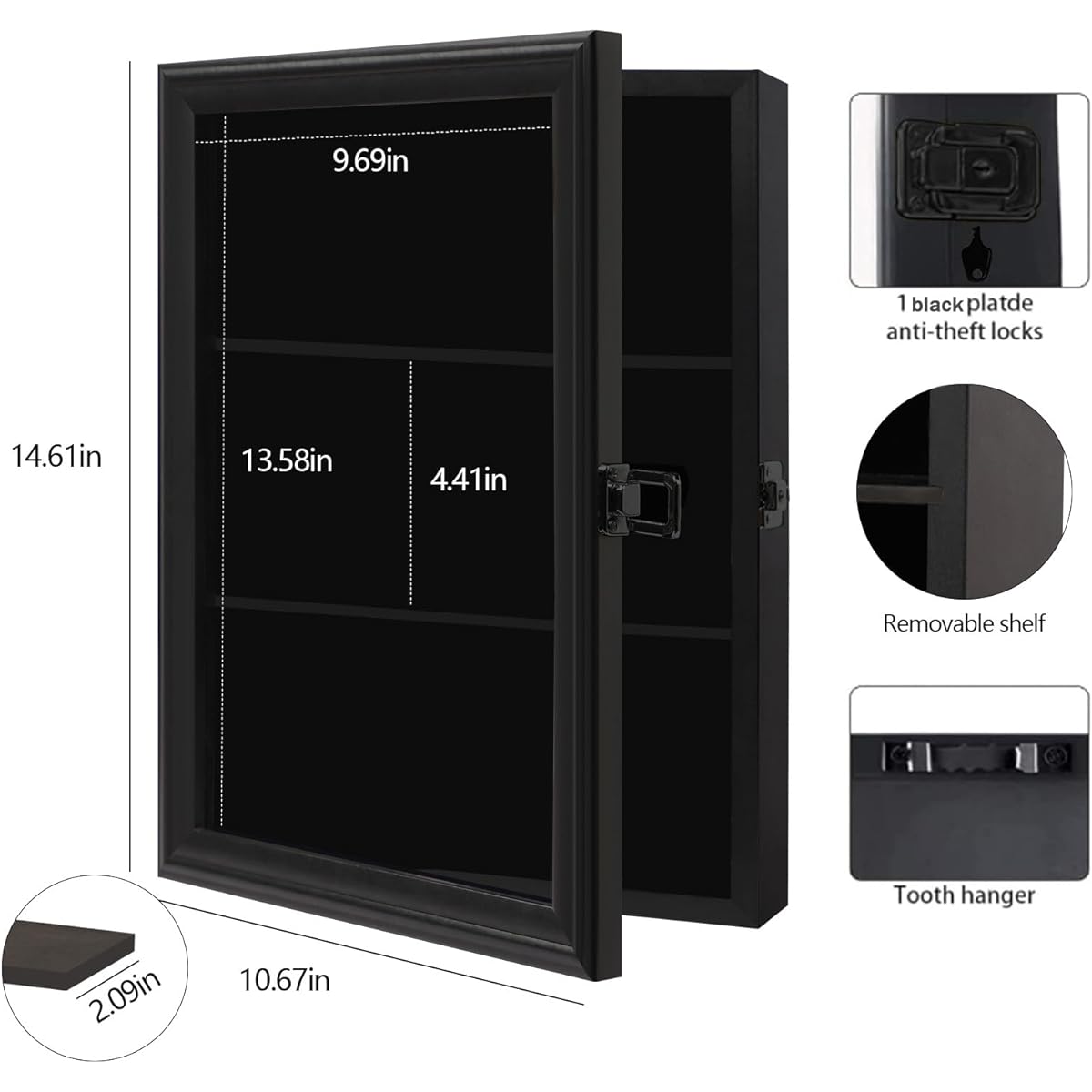 Mstrse Action Figure Display Case Wall Mount - Wooden Cabinet for Minifigure Action Figures - Lockable Gold Lock with UV Protected Acrylic Glass Door for Mini Toy Collection Stone Lock Black