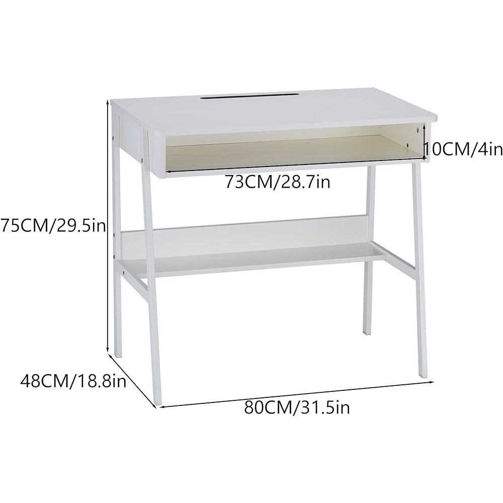 SOPRANNOMIN Width 80cm PC Desk Assembly Desk Study Desk Computer Desk Computer Desk Study Desk Study Desk Storage Desk with Storage Space Space Saving Table Compact Ornament Desk Echo Materials W80*H75*D48 CM White