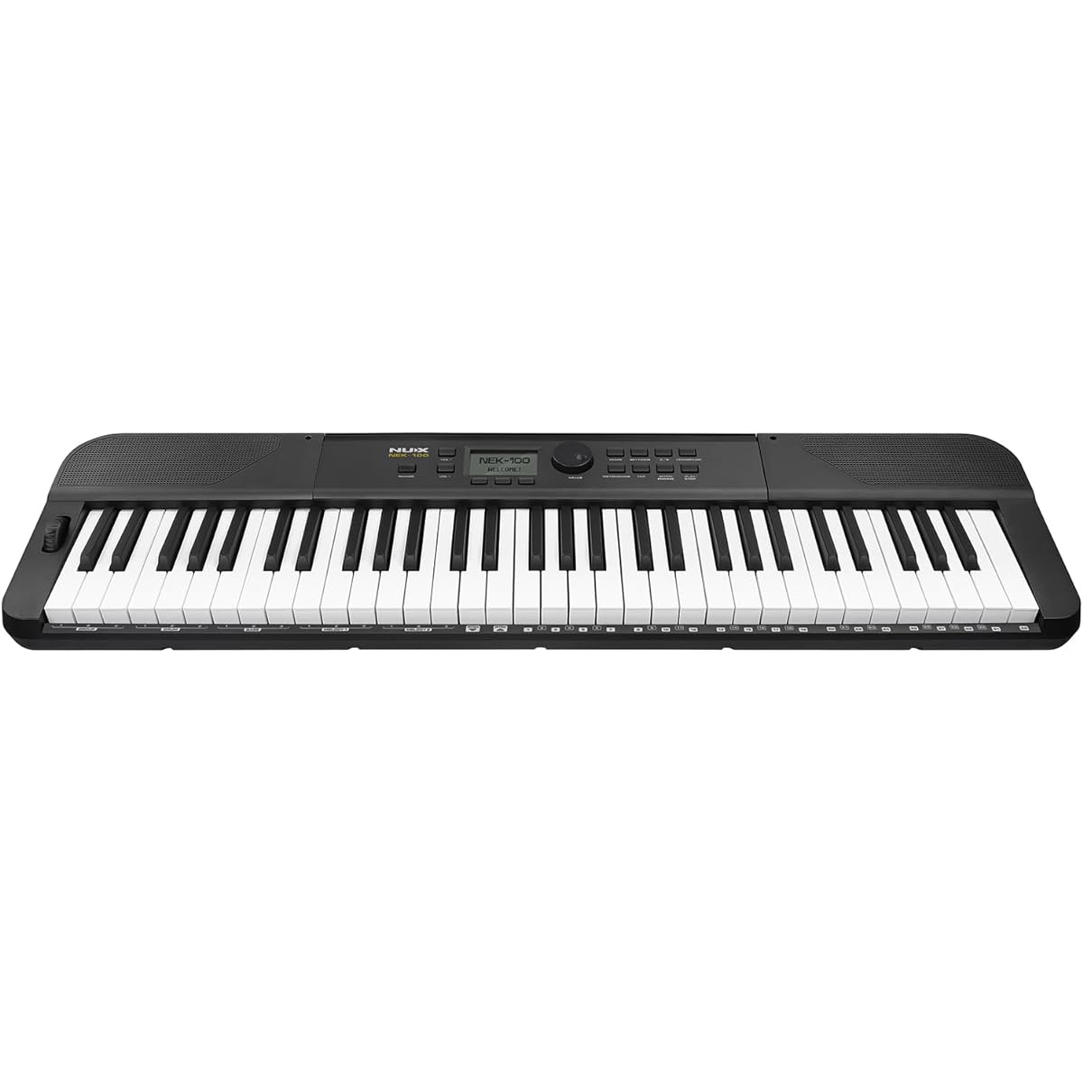 NUX Rechargeable 61-key portable keyboard Lightweight 500 sounds Up to 10 hours of continuous use Reverb effect Dual/split layer function Bluetooth compatible NEK-100