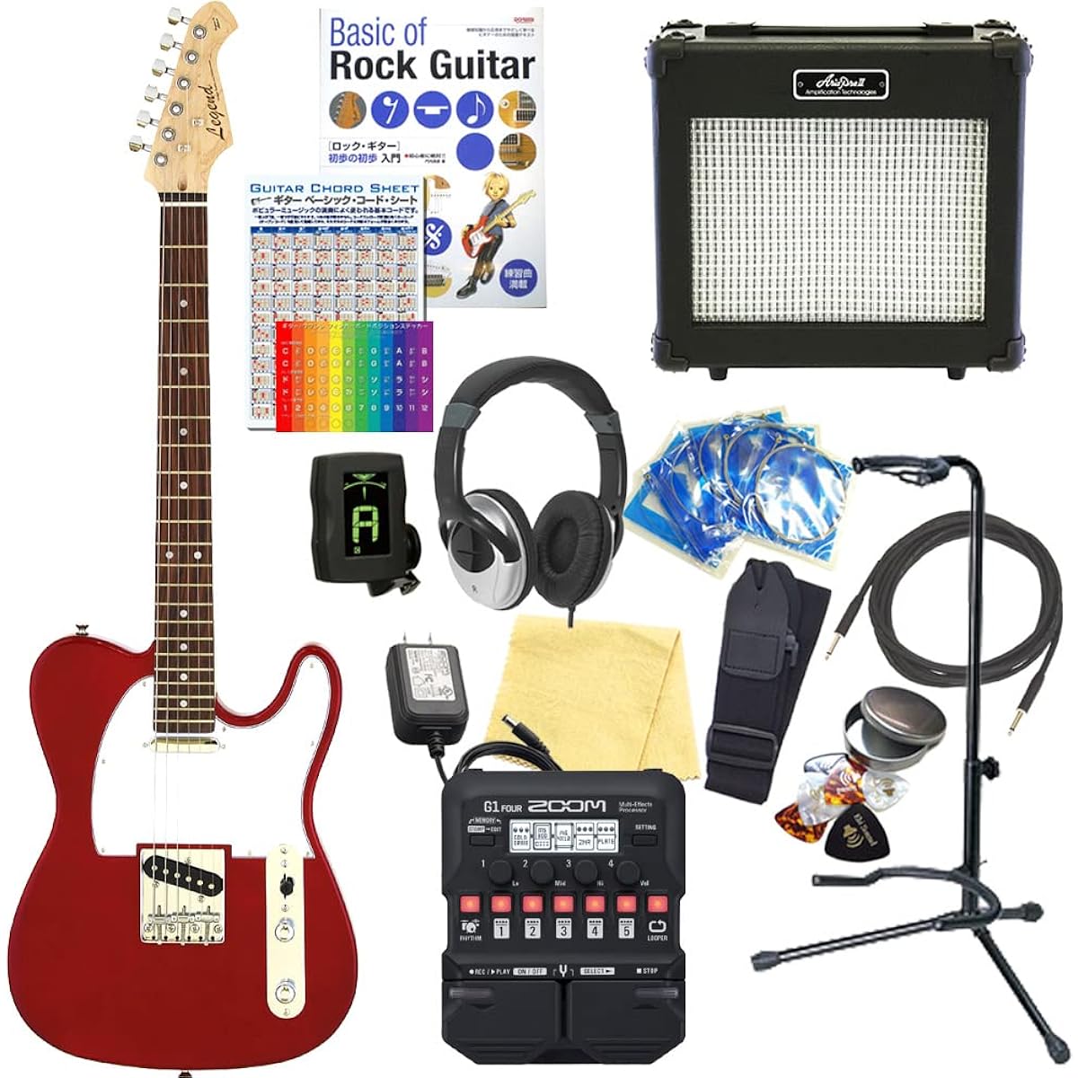 Electric Guitar Beginner Set Telecaster Type 18-piece Set Legend LTE-Z CA/R [ZOOM G1Four Multi-Effector Included]