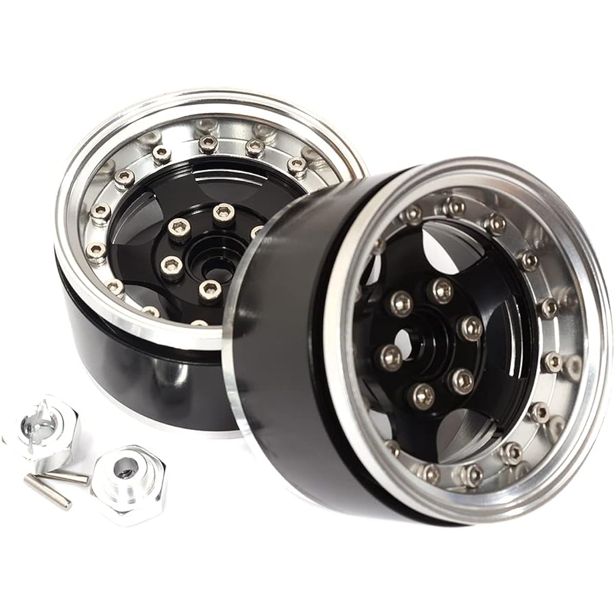 C31546SILVERBLACK Billet Machined Off-Road 1.9 Size (2) Beadlock Wheels for 1/10 Scale Crawlers