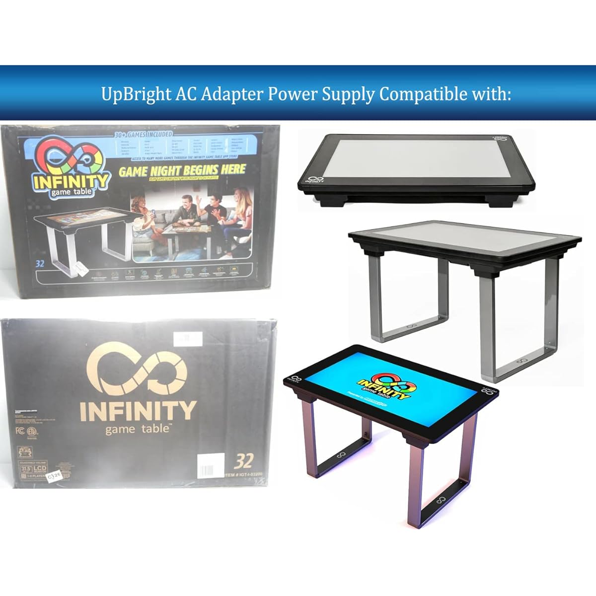 UpBright 12V AC/DC Adapter Arcade1Up Item No. 8207 ARCU1022690 24" & 32" Portable Infinity Game Table Model IGT-I-02400 IGT-I-03200 Game Arcade 1Up Power Cord Battery Charger