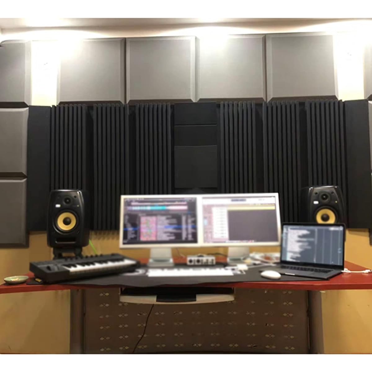7.5CM Thick Acoustic Foam Tiles, Sound Foam Panels Soundproof Pad Foam Panels for Home, Studio, Office, Easy to Install (Grey 90 * 90 * 7.5CM) (Black 90*90*7.5CM)