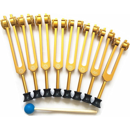 Meditation Tuning Fork Set, Sound Healing Therapy, Silicone Hammer with Cleaning Cloth and Bag, Gift for Buddhist Yoga Teacher