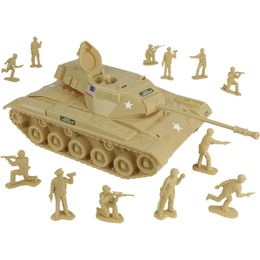 Tim Mee Toy Walker Bulldog Tank Playset- Tan 13pc - Made in USA