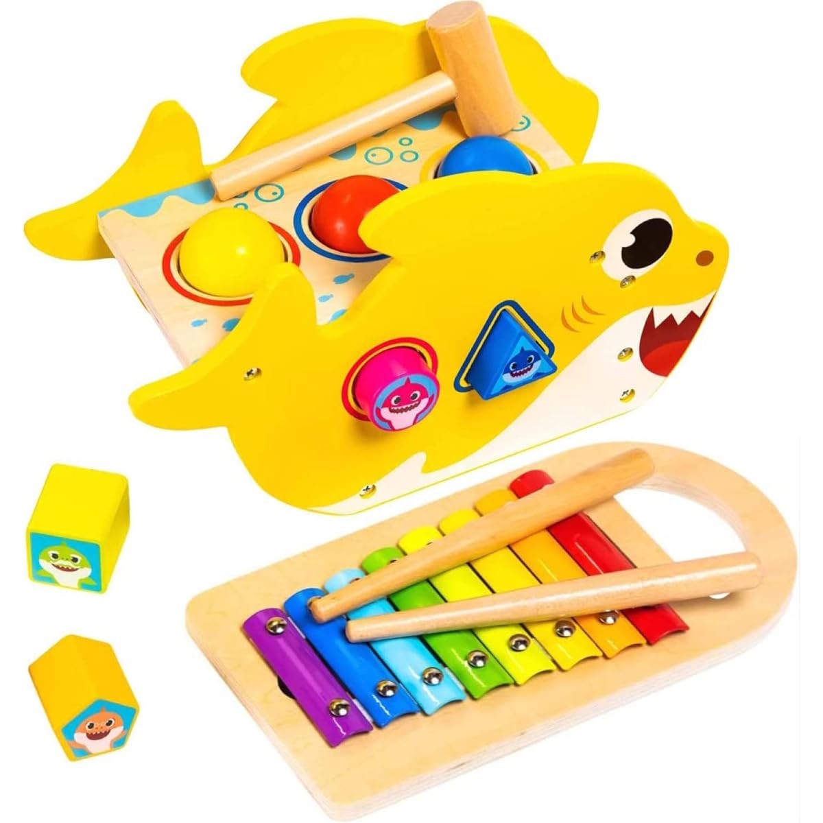 Pidoko Kids Baby Shark Toy for 1 Year Old Montessori Learning Bang Bang Thumping Toddler Boy Girl Birthday Gift Xylophone Shape Sorter Blocks