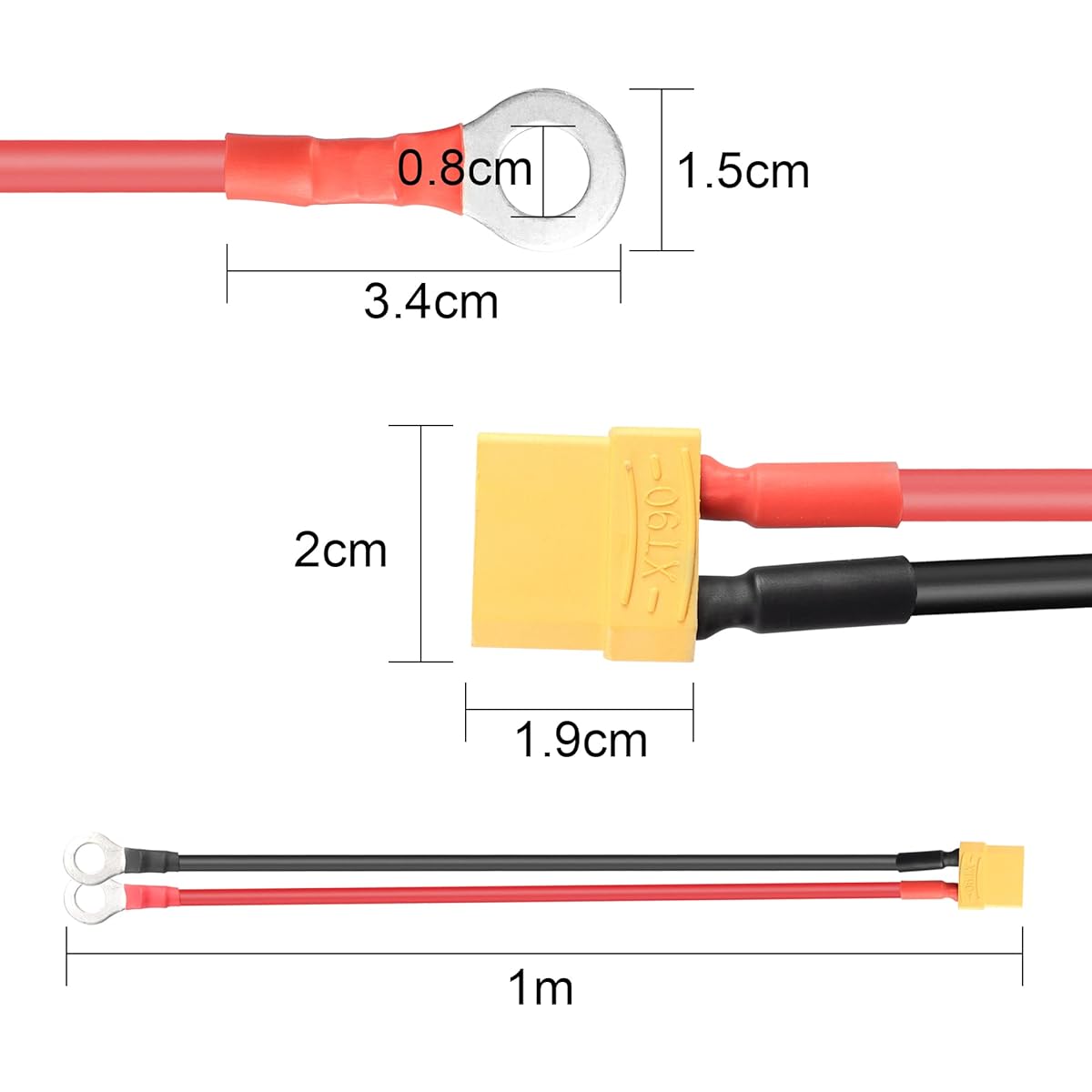 RIEYOCA XT90 - O-ring terminal cable, XT90 female to O-ring connector cable (XT90 female to O-ring terminal)