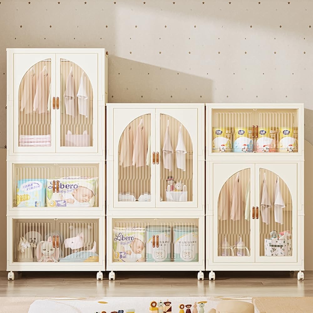 YOSTORYA Wardrobe Folding Closet Installation - Required Plastic Wardrobe (10 Hanger Free Kit Included) Locker Storage Cabinet White Brown Beige Width 70 x Depth 42.5 x Height 161cm