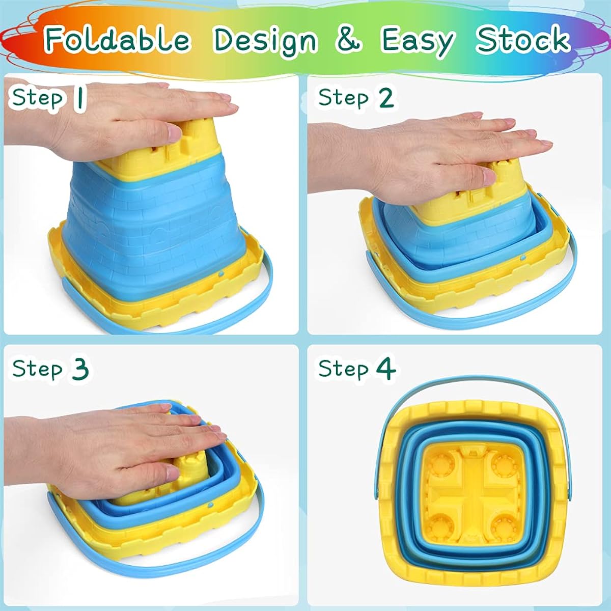 2.5L Jumbo Castle Beach Sand Bucket Set Large Foldable Water Pail for Kids Aults Easy Stock Tool for Camping Travel Fishing Beach Toy Car Wash Cleaning