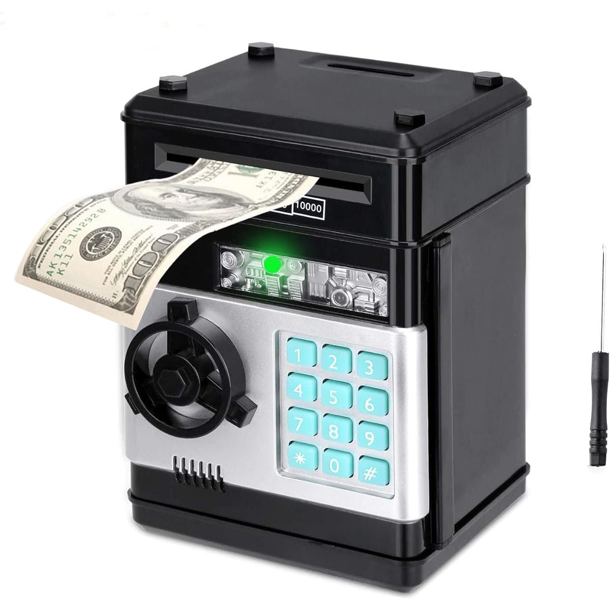 Piggy Bank Kids Electronic Piggy Bank ATM Coin Bank with Secure Password Piggy Bank for Boys and Girls 5 6 7 8 9 Perfect 10th Birthday or Christmas Gift (Black)