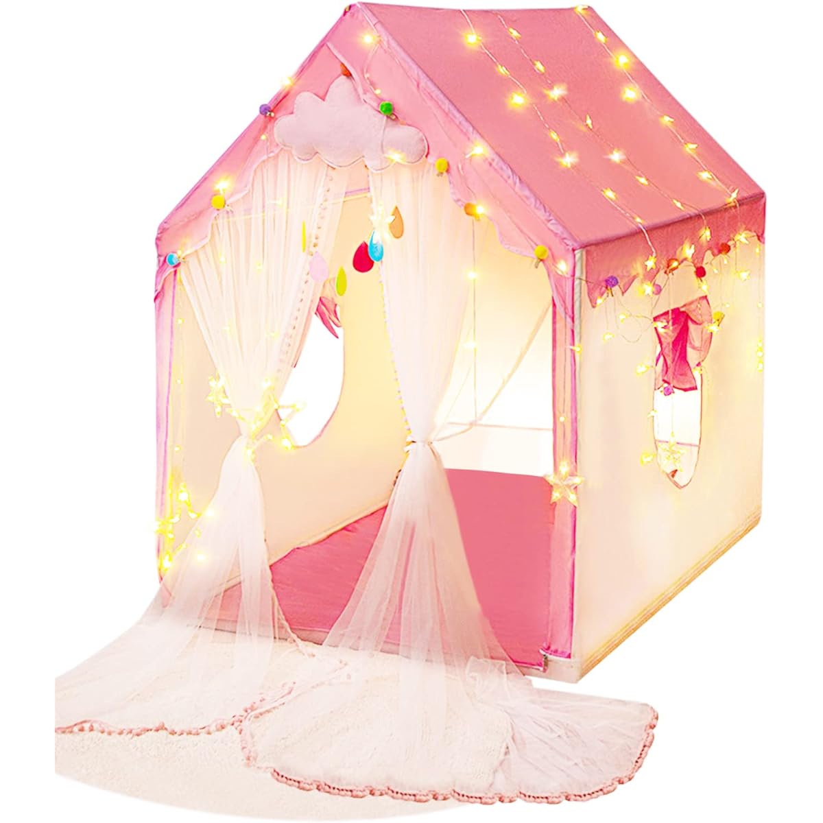 Ergocar Color Block Kids Tent, Baby Secret Base, Cute Hanging Flower Design, Waterproof, Anti-mosquito, Breathable, Foldable Storage, Suitable for Boys and Girls of All Ages (Pink)