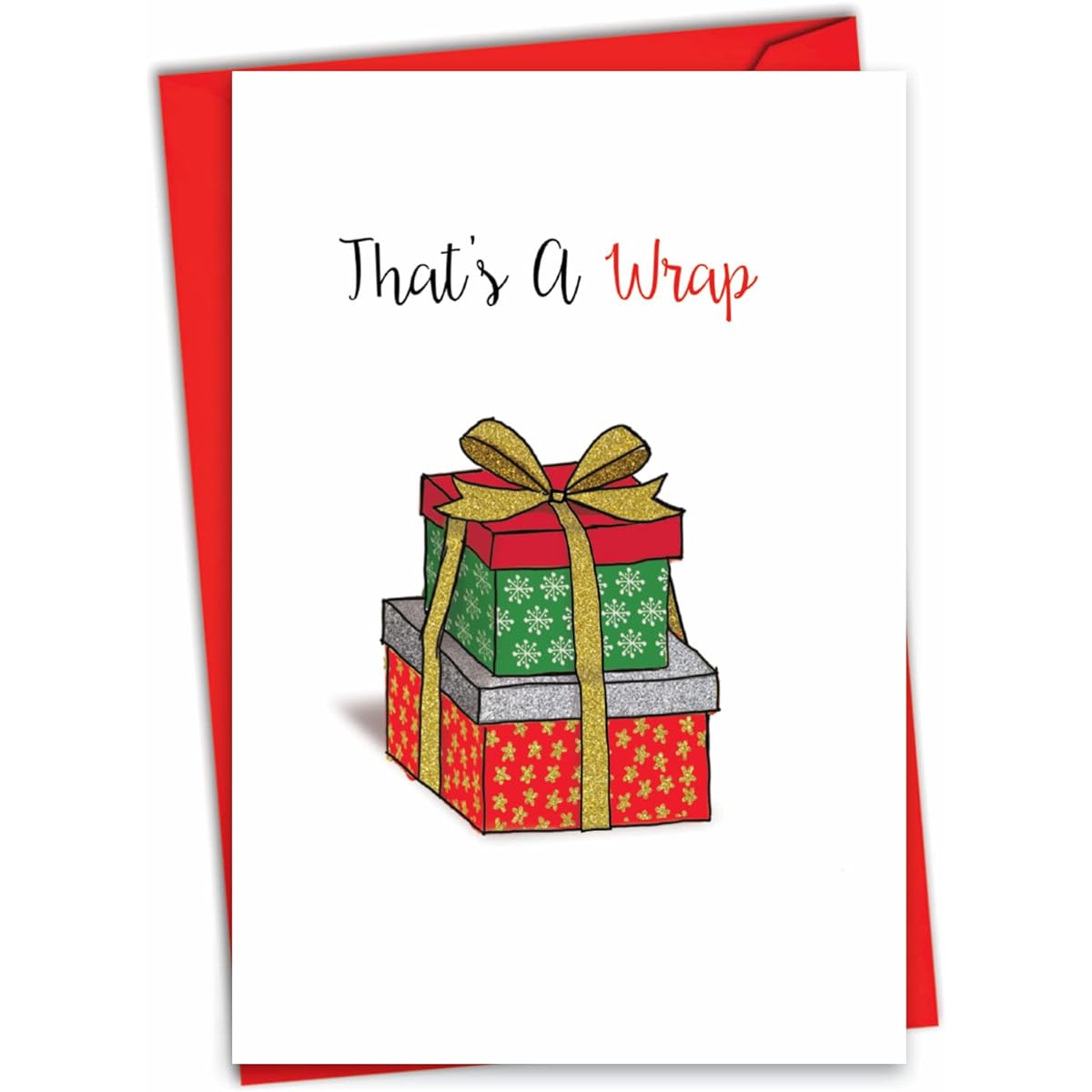 The Best Card Company Punny Holidays - Merry Christmas Greeting Card with Envelope (4.63 x 6.75 Inches) - Punny Beribboned Pile of Gifts C7122GXSG