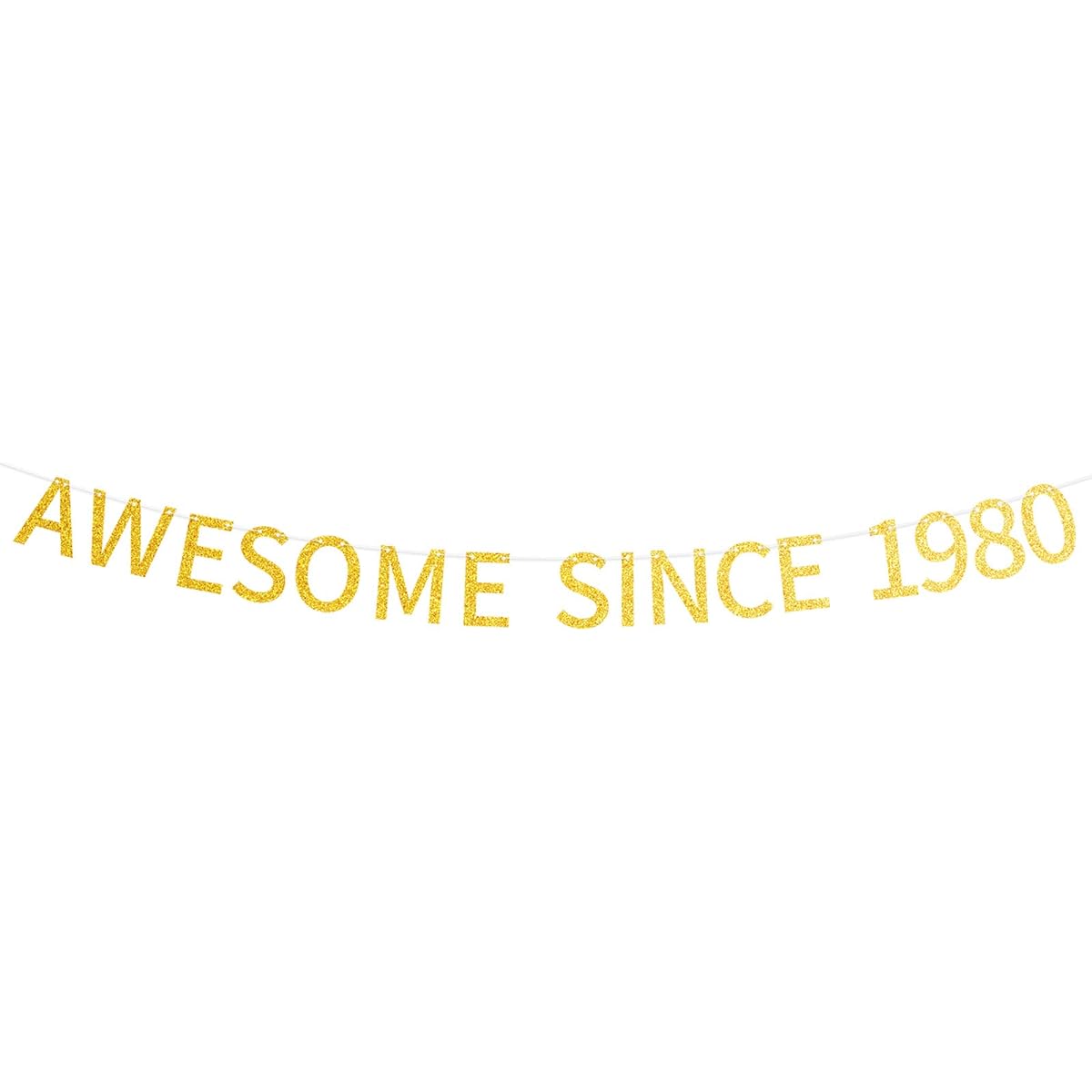 Awesome Since 1980 Pre-strung Gold Glitter 40th Birthday Banner, 40th Birthday Party Decorations for Men and Women
