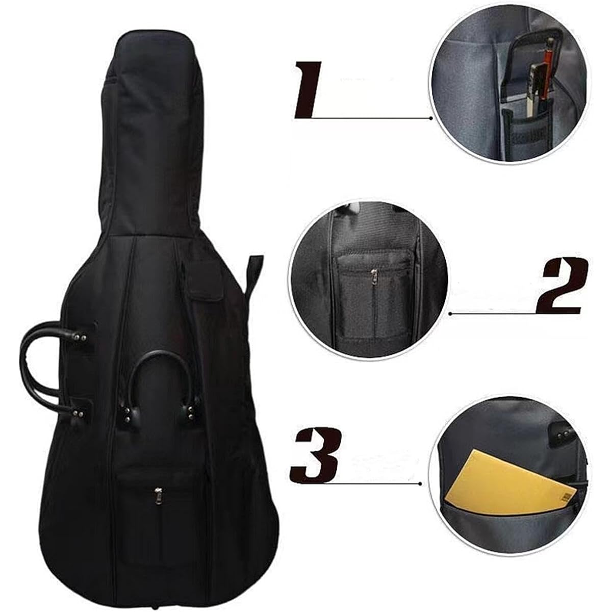 Cello Bag 4/4 Full Size Cello Case Cello Soft Case Travel Gig Bag Multiple Pockets and Adjustable Backpack with Strap 20mm Thick Padded Shoulder Piano Bag (D)