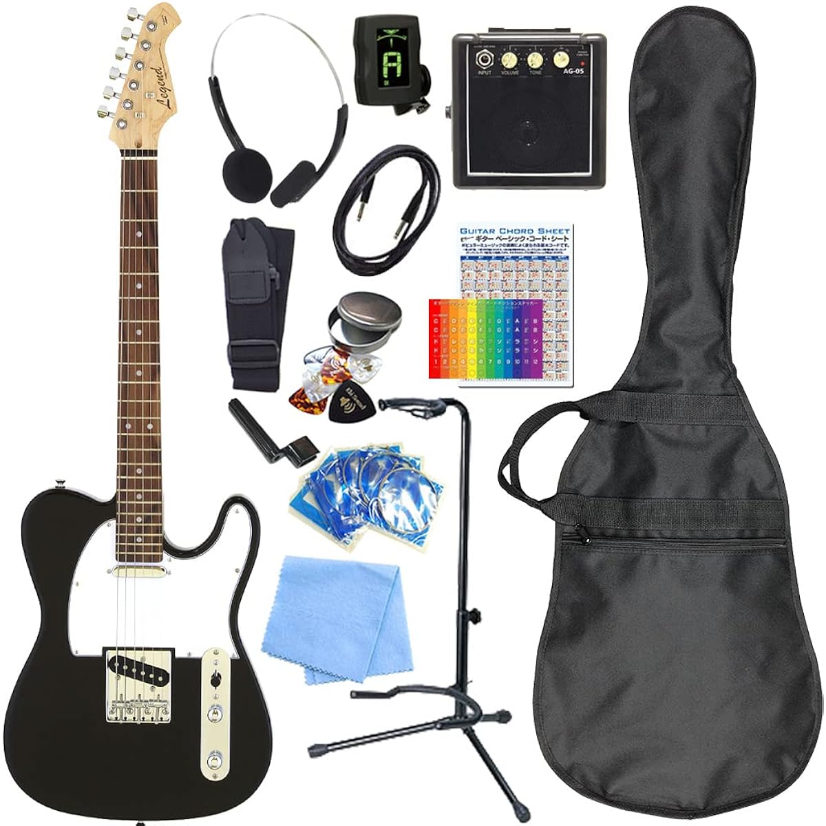 Legend LTE-Z BK/R Electric Guitar Telecaster Type Beginner Mini Amp Included 15-Piece Set [98765]