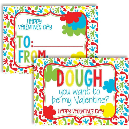 AmandaCreation Dough You Want To Be My Valentine Modeling Dough Themed Valentine's Day Cards, Great Gifts for Friends and Classmates, 30 3.5" x 5" Fill-in Cards, No Envelopes
