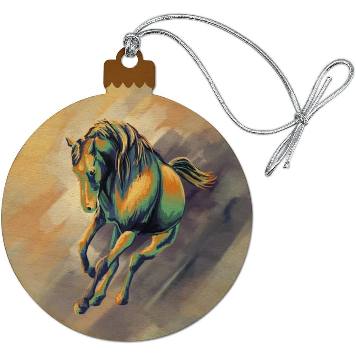 Running Horse Painting Cool Colors Wood Christmas Tree Holiday Ornaments