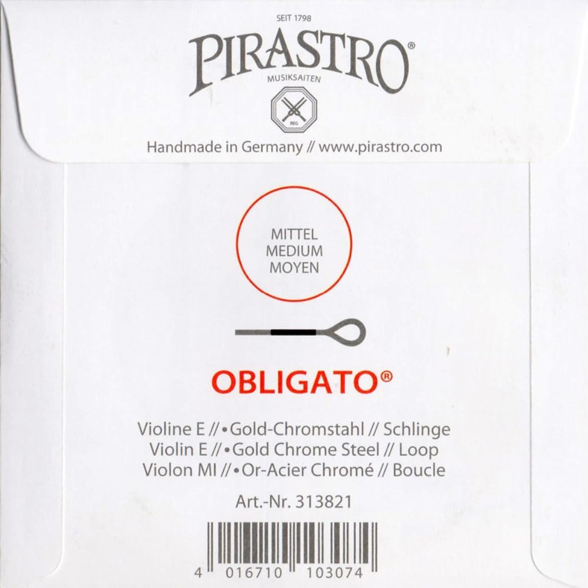 Violin string obbligato E (gold), A, D, G string set E string: loop