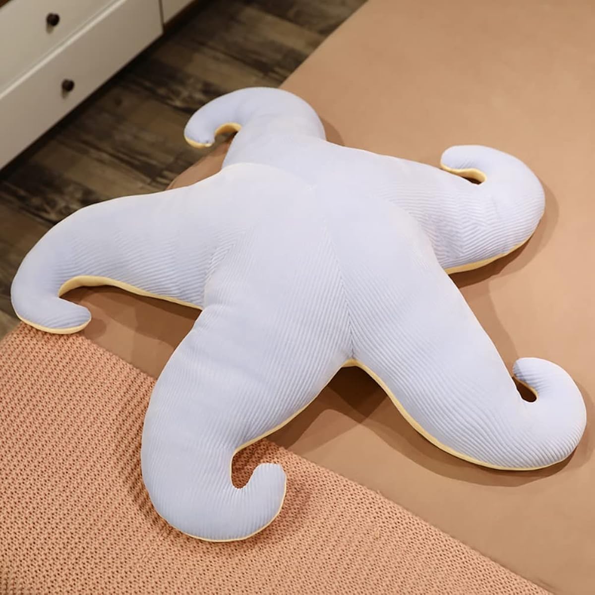 Cuddly Starfish Plush Pillow Beach Theme Star Plush Throw Pillow Super Soft Cushion Comfy Decor for Coastal Home Beach House Living Room Master Bedroom 24" (Light Bull)