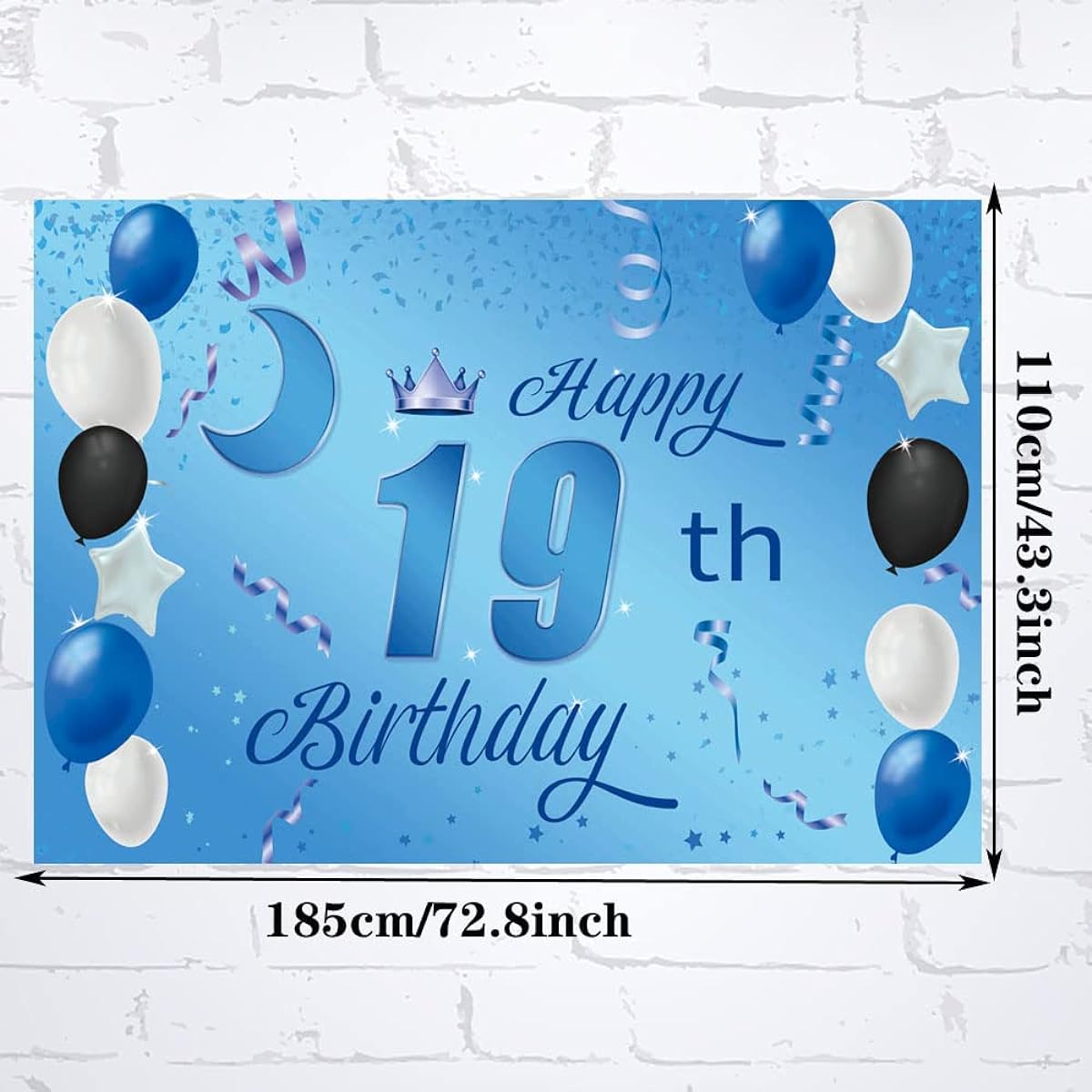 Sweet Happy 19th Birthday Backdrop Banner Poster, 19th Birthday Party Decorations, 19th Birthday Party Supplies, 19th Photo Background for Girls, Boys, Women, Men - Blue 72.8 x 43.3 Inch
