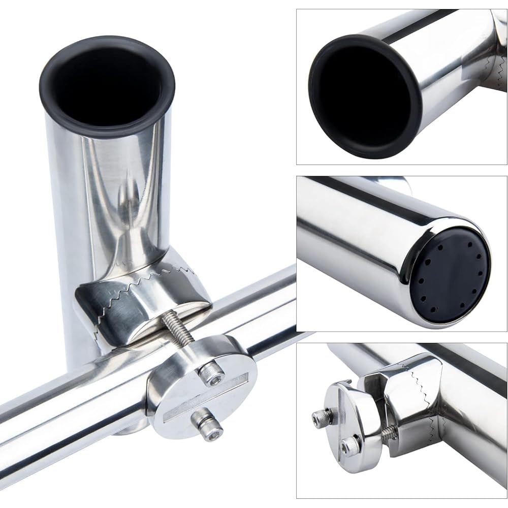 Amarine-made Stainless Steel Clamp-on Rod Holder Ship Rod Holder Angle Adjustable 1 Piece Hex Wrench Included