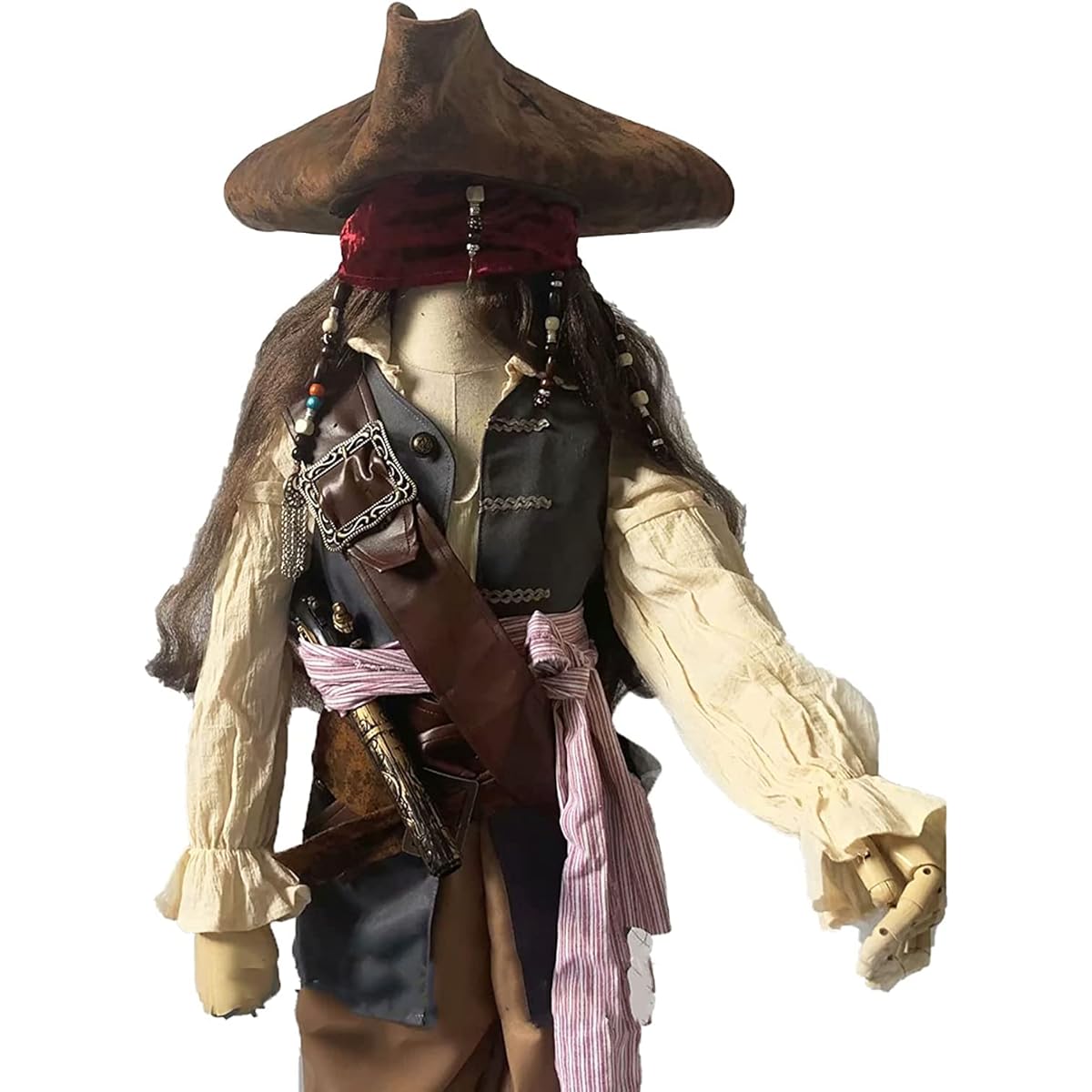 [S/D] zhaoleijapan Jack Sparrow Pirate Kids Cosplay Costume + Wig + Kids Captain Costume Transformation Fancy Dress Cosplay School Festival Halloween Christmas Birthday Year-End Party School Festival Children's Day