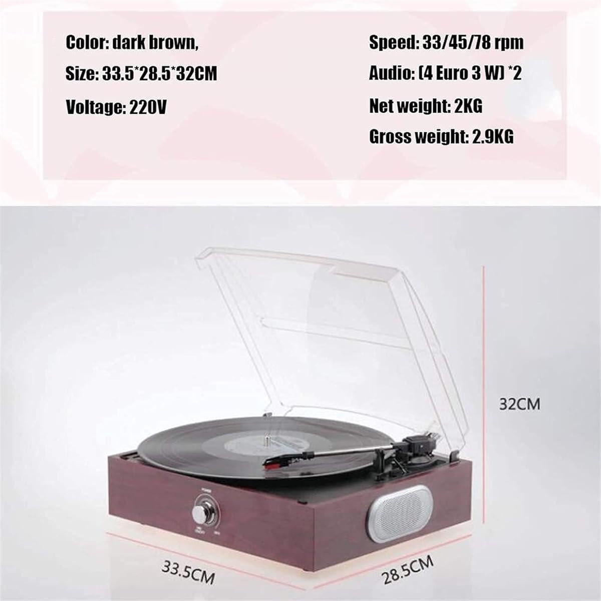 Record Player, Music Box Record Player Turntable with Stereo Speakers Portable Nostalgic Record Player Portable Tab