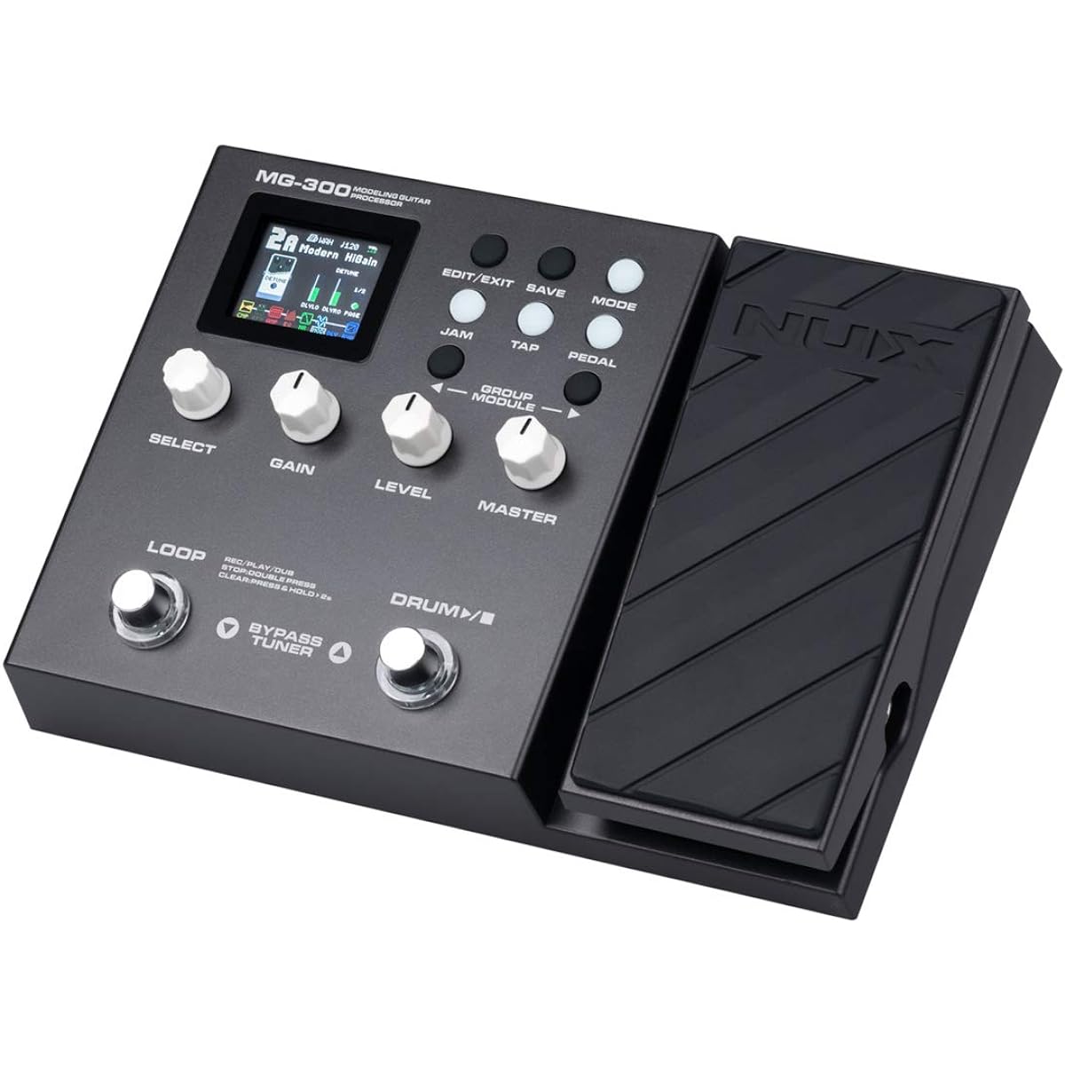 NUX MG-300 Multi-effect pedal TSAC-HD Pre-effects, amp modeling algorithms, Core Image post-effects, IR, 56 drum beats, 60-second phrase loops