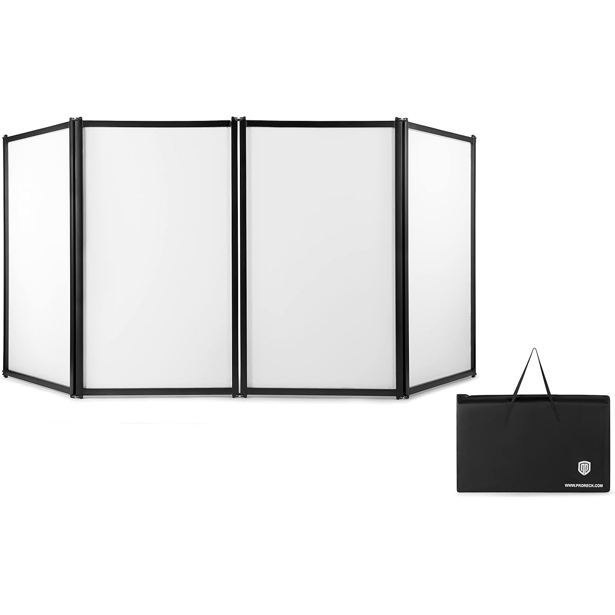 PRORECK DJ Foldable Facade Portable Event Booth Panels with 4 Removable Black Metal Frame Projector Display Scrim Panels with Carry Bag