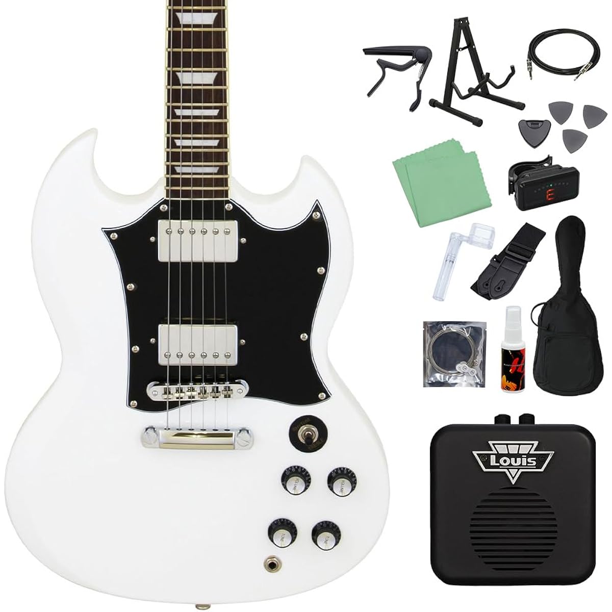 Blitz by AriaProII BSG-STD WH Electric Guitar Beginner 14-piece Set [With Mini Amplifier] SG Type White Blitz