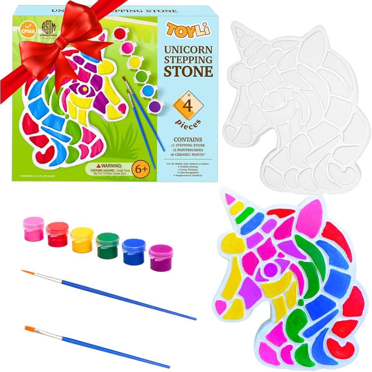 TOYLI Unicorn Painting Kit for Kids, Unicorn Art Set, Unicorn Project DIY, Stepping Stones Kit with 2 Paint Brushes and 6 Paints, No Mess Kids Arts & Crafts
