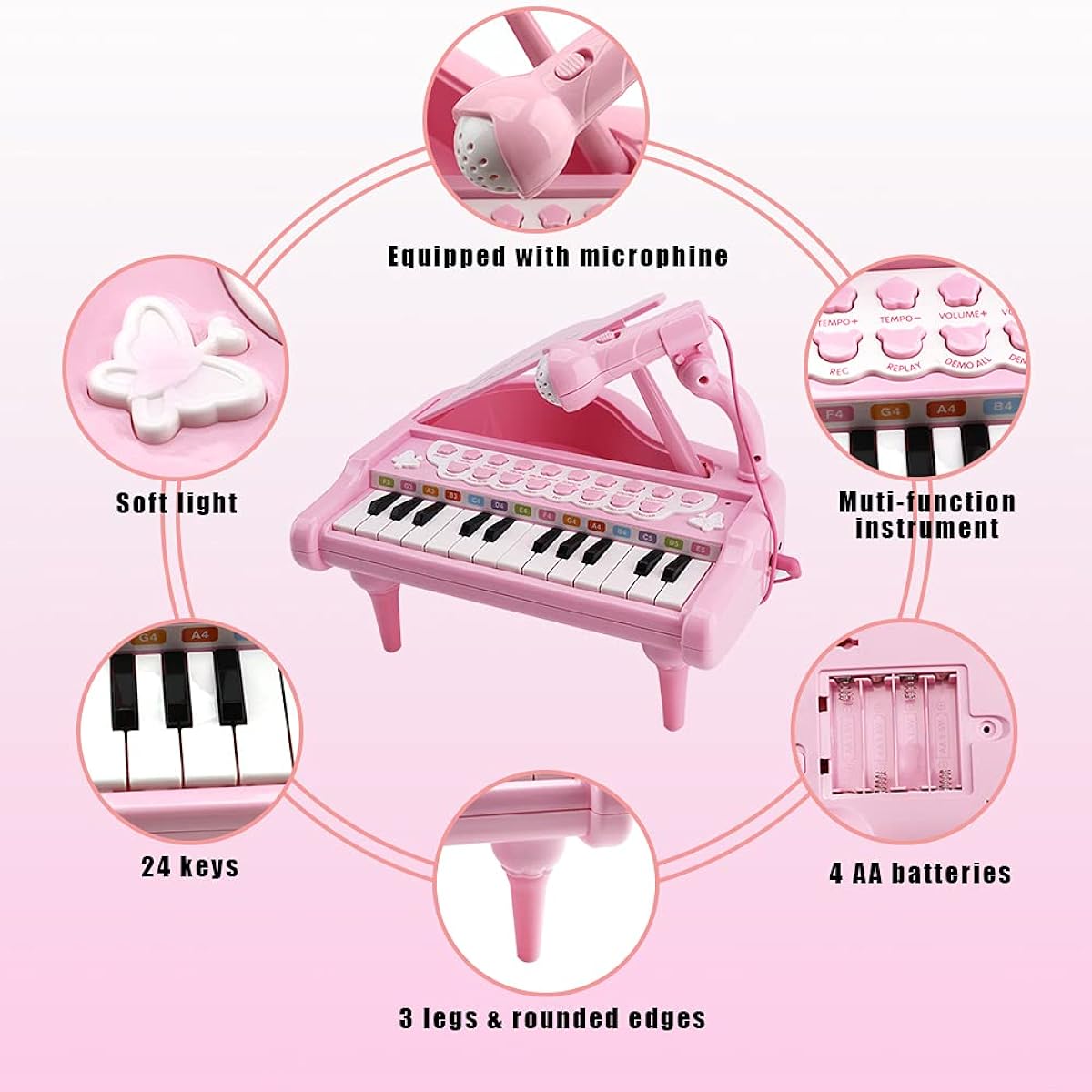 Amy & Benton Piano Keyboard Toy for Kids, 24 Keys Toy Piano White Toy Piano Multifunction with Microphone for Toddlers Boys Girls 1 2 3 4 5 Years Old Gift