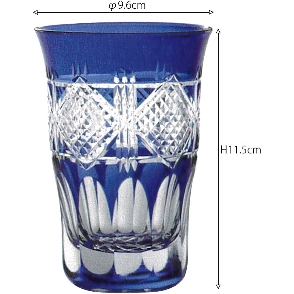 Sumida Edo Kirikokan Glass Stylish: FG1-1 Hirota Glass Craft Sadazo Onozuka Warm Hot Glass Arare Indigo 310ml φ8.6xH12.0cm (231400)